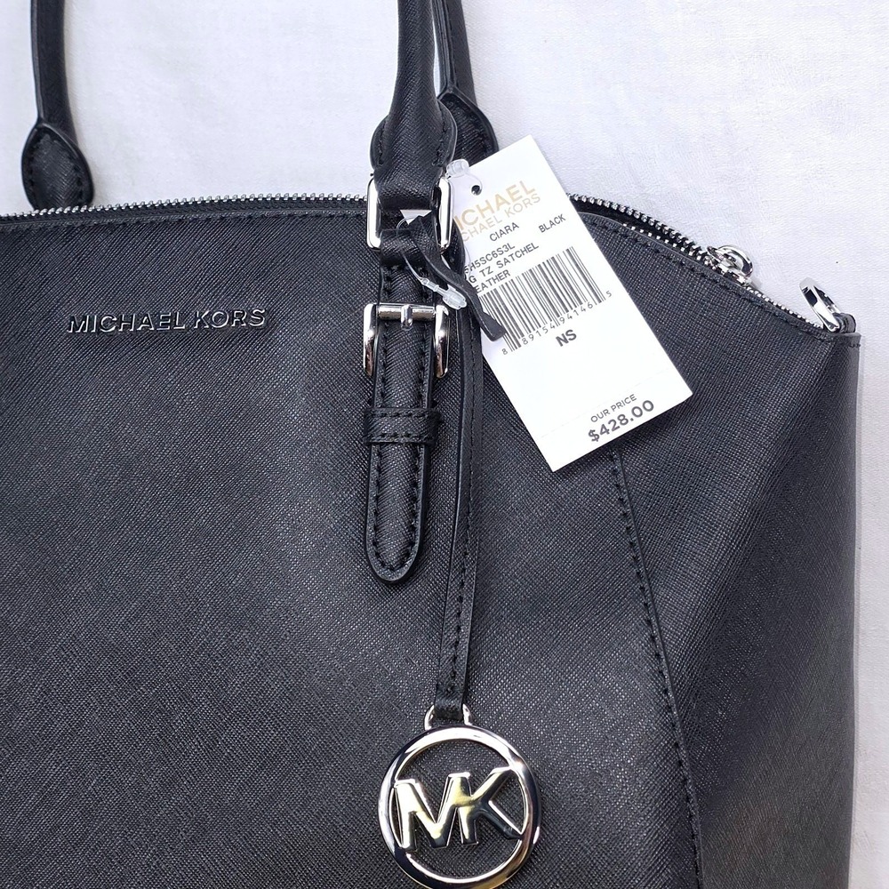 Michael Kors Large Ciara Satchel Handbag Black New $428 - Picture 7 of 14